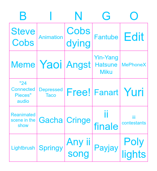 Inanimate Insanity TikTok Bingo Card