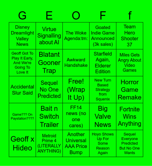 gamer wardens bingus 24 Bingo Card