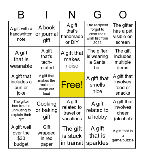 SRP Secret Santa Bingo Card