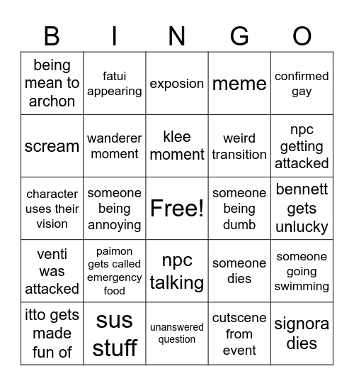 genshin bingo Card