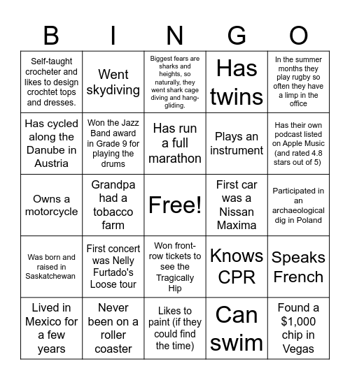 AI Colleague "Get to Know You" Bingo Card