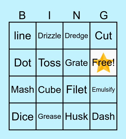 Cooking Terms Bingo Card