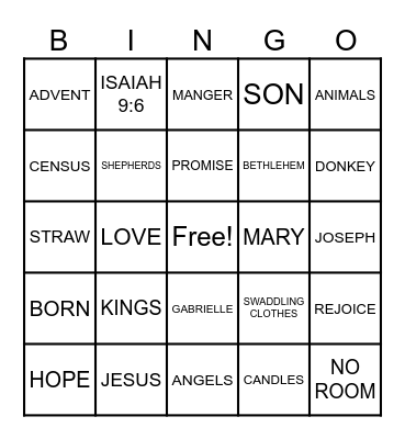 ADVENT BINGO Card