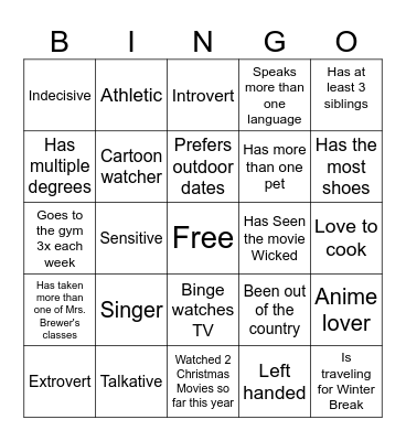 Relationship Bingo Card