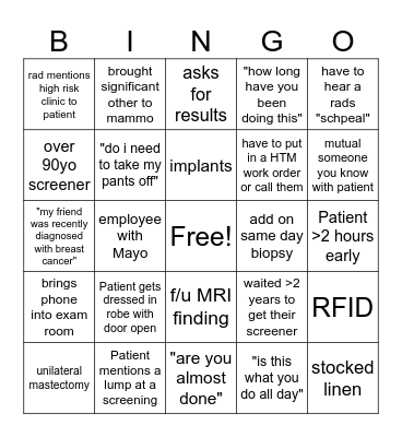 BREAST BINGO Card