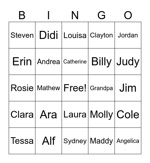 Ortiz Cousins Bingo Card