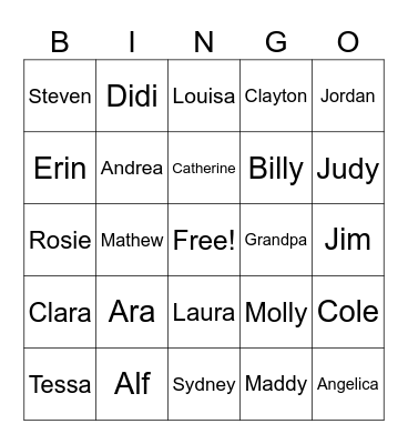 Family Bingo Card