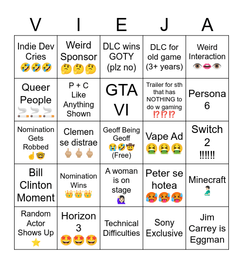 THE GAME AWARDS Bingo Card