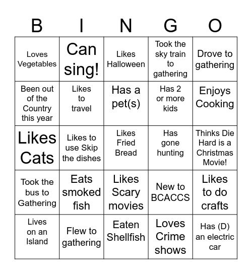 BCACCS STAFF BINGO Card