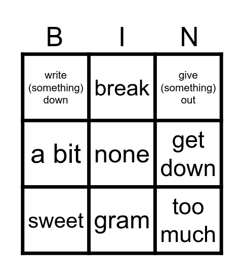 cooking and eating Bingo Card