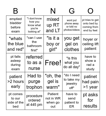 Ultrasound Bingo Card
