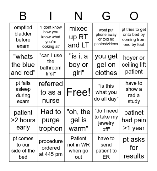 Ultrasound Bingo Card