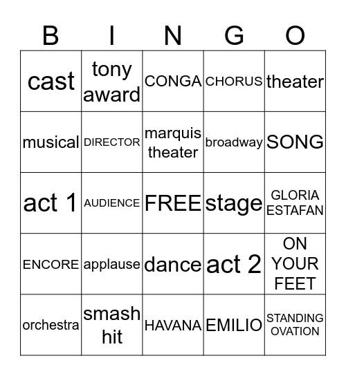 Broadway Bound Bingo Card