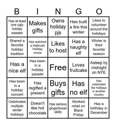 Mix & Mingle Holiday Bingo Card