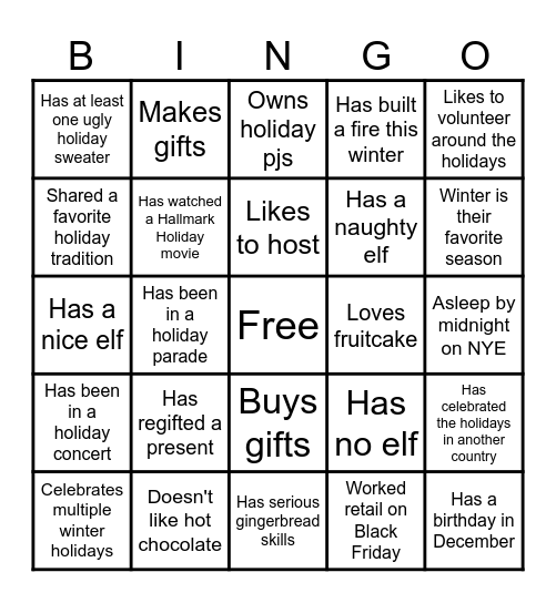 Mix & Mingle Holiday Bingo Card