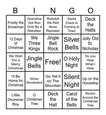 Christmas Song Bingo Card