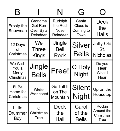 Christmas Song Bingo Card