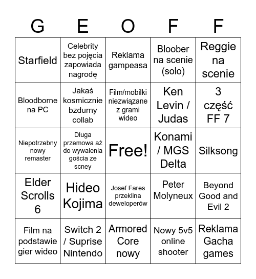 TGA 2024 Bingo Card