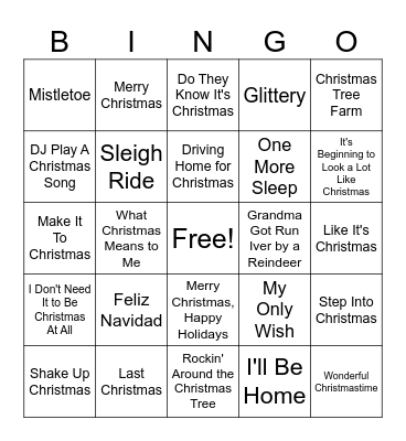 Holiday Song Bingo Card