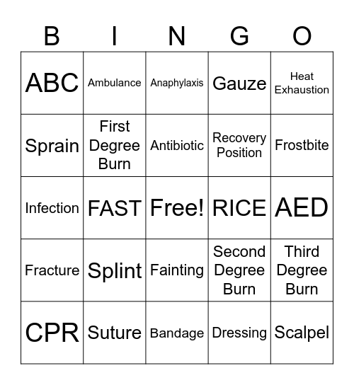 First - Aid Bingo Card