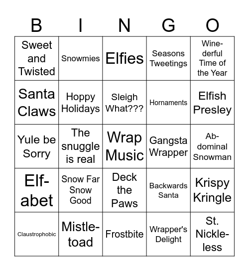 X-mas Puns Bingo Card