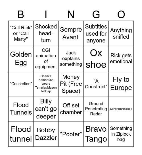 Oak Island Bingo Card