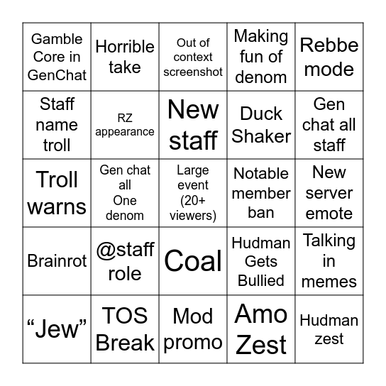 RZcord mid December Bingo Card