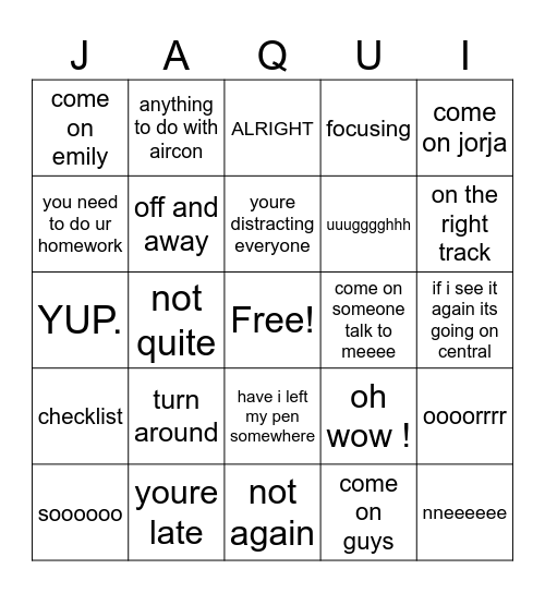 JACQUI BINGO Card