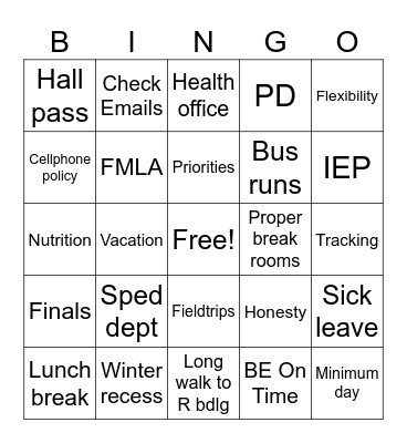 Untitled Bingo Card