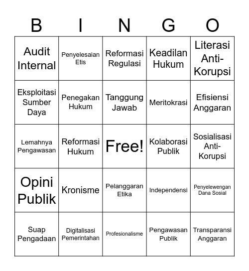 Bingo Anti Korupsi Kelompok 2 (2) Bingo Card