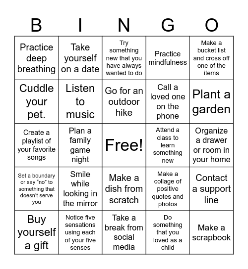 Self Care Bingo Card