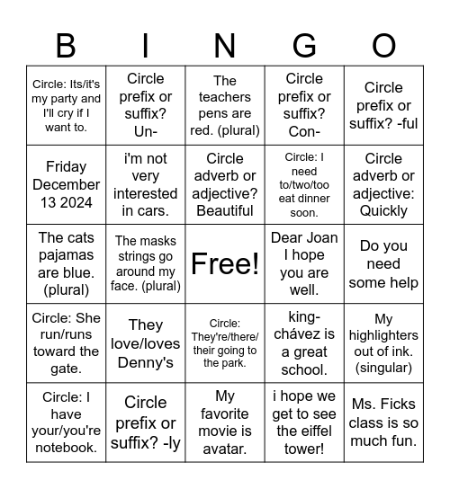 Semi-Finals: Bingo Card