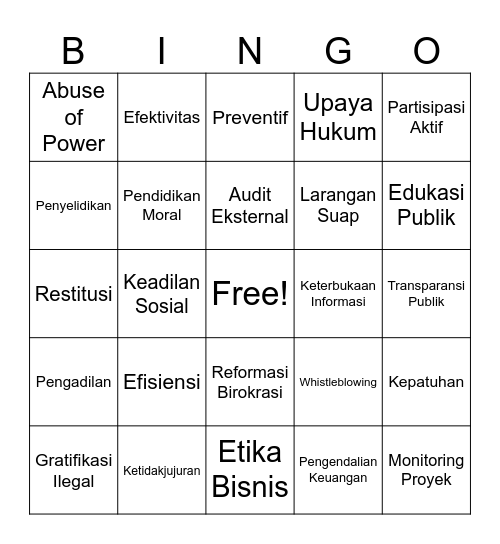 Bingo Anti Korupsi Kelompok 2 (3) Bingo Card