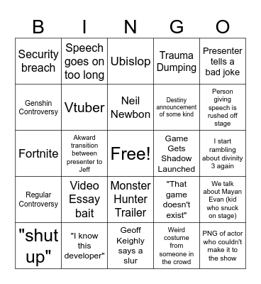 Game Awards 2024 Bingo Card