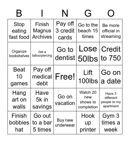 2025 Bingo Card