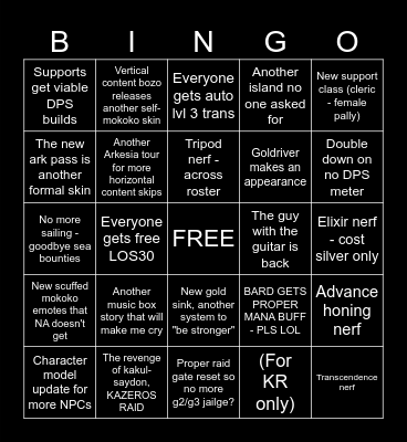 Winter LOAON Bingo Card