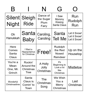Holiday Song Bingo Card
