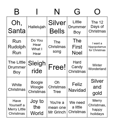 Christmas Music BINGO Card