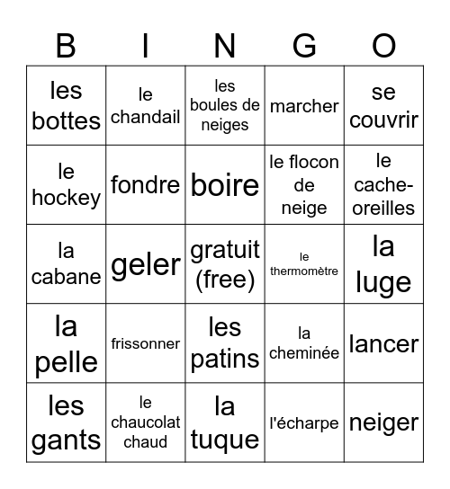 les mots d'hiver Bingo Card