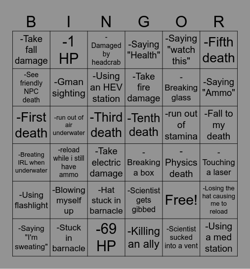 Black Mesa Bingo Card