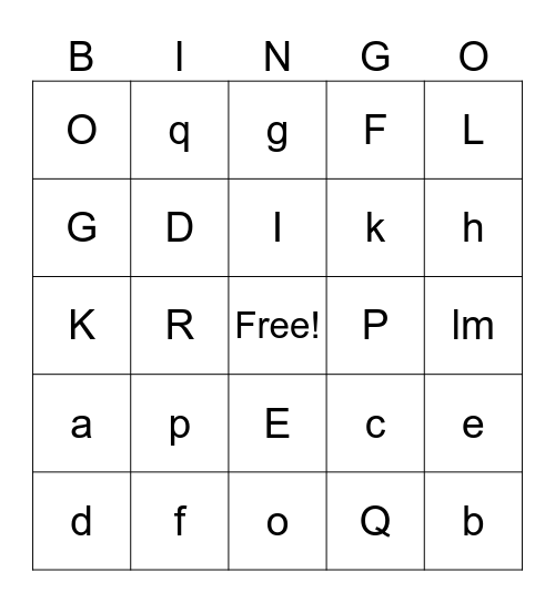 Alphabet Bingo - A-R Bingo Card