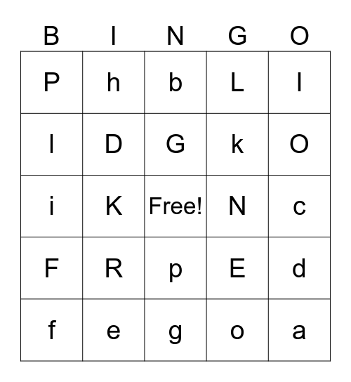 Alphabet BINGO - A to R Bingo Card