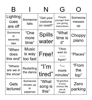 Ballet Dress/tech Bingo Card