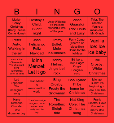 ADM Livestream Holiday Music Bingo Card