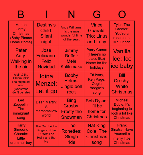 ADM Livestream Holiday Music Bingo Card