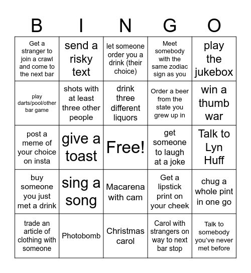 NAME: ___________________ Bingo Card