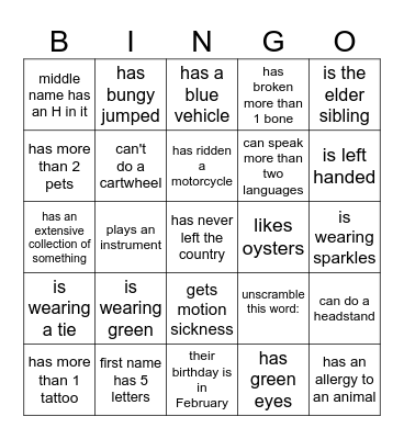 Icebreaker Bingo Card