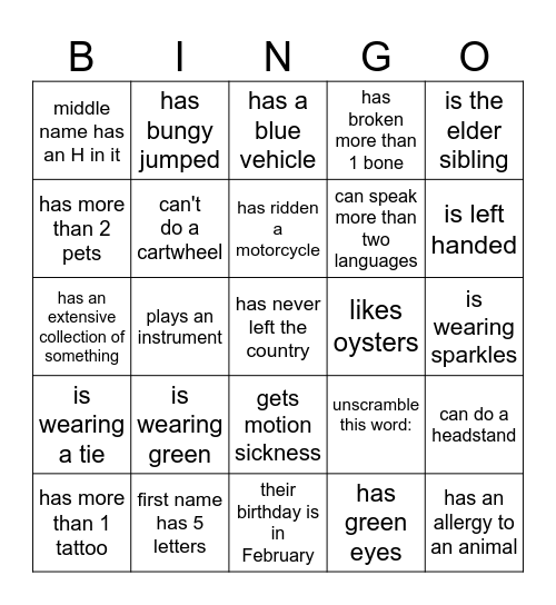 Icebreaker Bingo Card