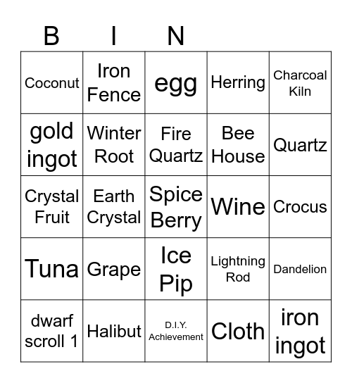 Stardew Bingo Card