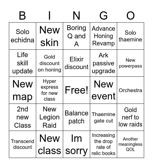 Real One Bingo Card